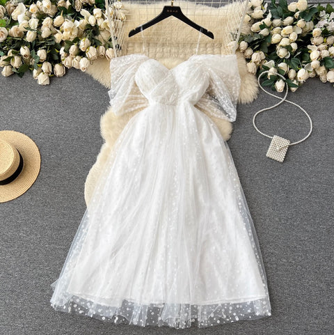 French Style Puffy Mesh Slip Dress