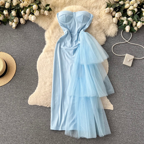 Mesh Patchwork Off-shoulder Dress