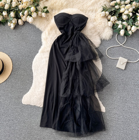 Mesh Patchwork Off-shoulder Dress