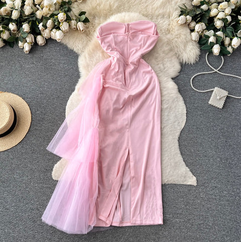 Mesh Patchwork Off-shoulder Dress