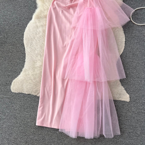 Mesh Patchwork Off-shoulder Dress