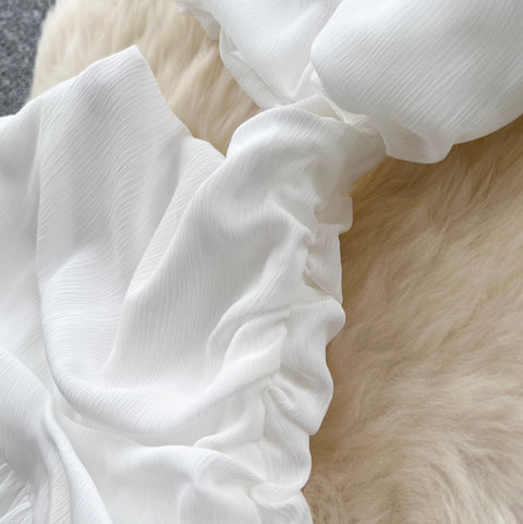 Slant Neckline White Chiffon Dress