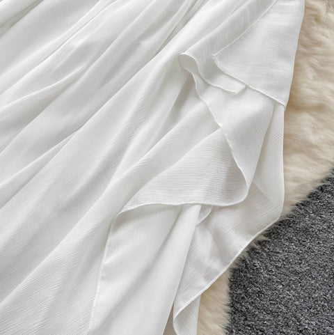 Slant Neckline White Chiffon Dress