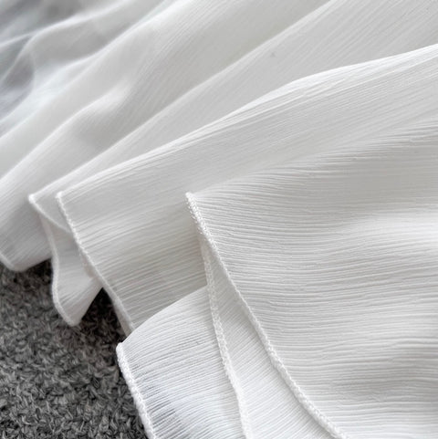 Slant Neckline White Chiffon Dress