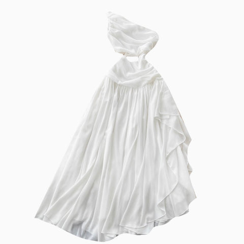 Slant Neckline White Chiffon Dress