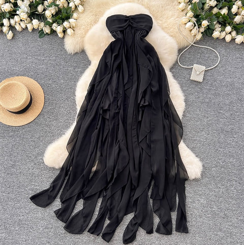 Niche Design Lace-up Black Dress
