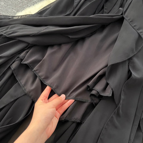 Niche Design Lace-up Black Dress