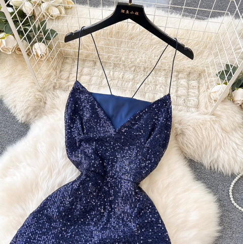 Premium Blue Sequined Slip Dress