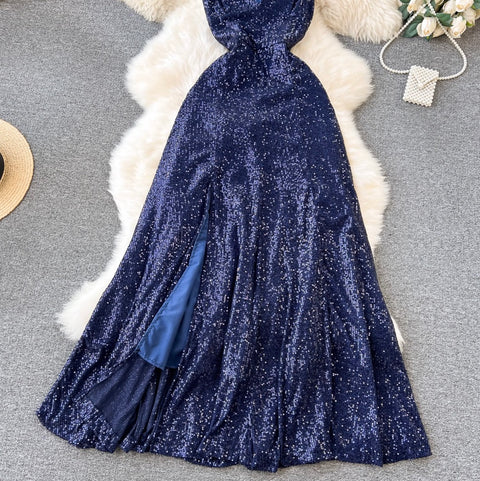 Premium Blue Sequined Slip Dress