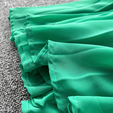 Slant Neckline Green Hollowed Dress