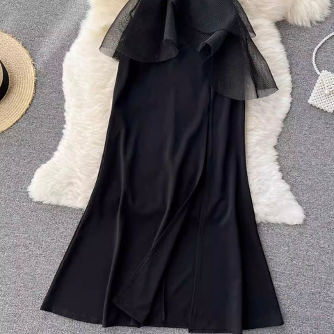 Elegant Black Fishtail Bustier Dress