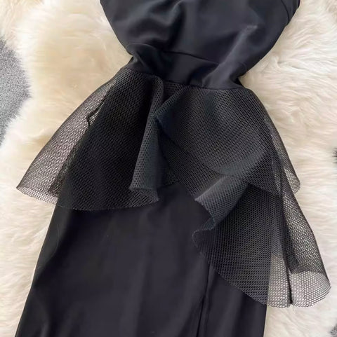 Elegant Black Fishtail Bustier Dress