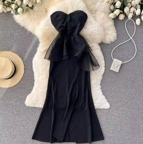 Elegant Black Fishtail Bustier Dress