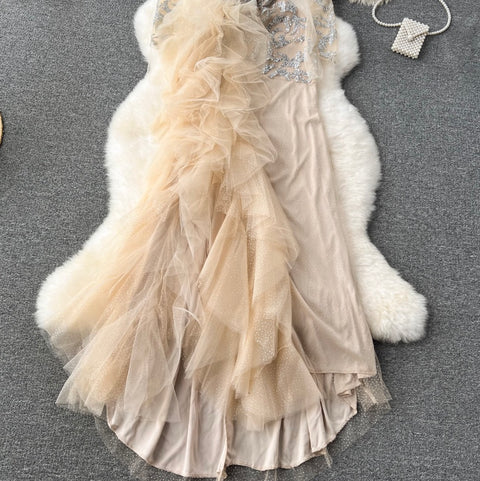 Premium Sequined Ruffled Mesh Dress