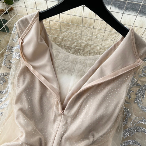 Premium Sequined Ruffled Mesh Dress