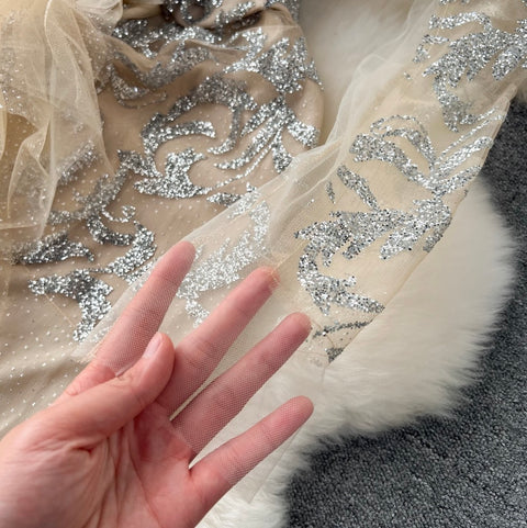 Premium Sequined Ruffled Mesh Dress