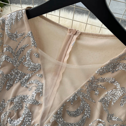 Premium Sequined Ruffled Mesh Dress