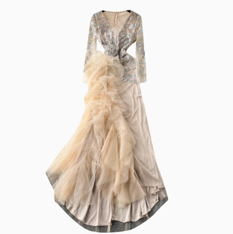 Premium Sequined Ruffled Mesh Dress