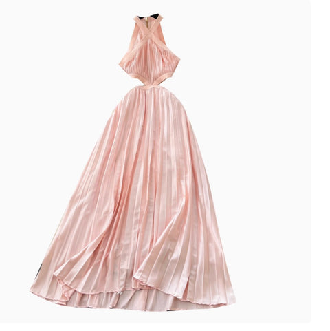 Hollowed Pink Stain Halter Dress
