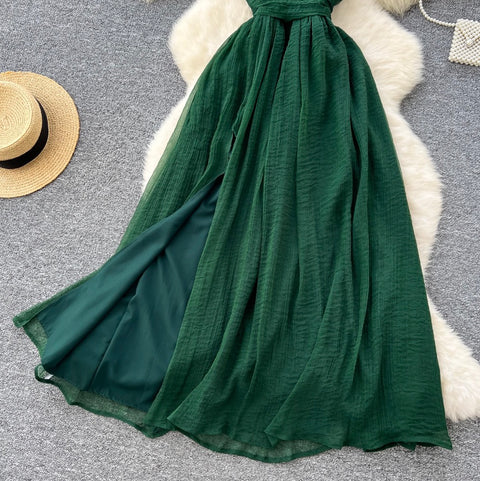 Deep V-neck Backless Halter Dress