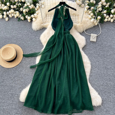 Deep V-neck Backless Halter Dress