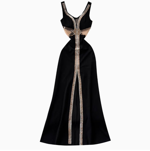 See-through Mesh Patchwork Black Dress