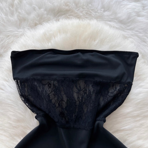 Off-shoulder Black Lace Patchwork Dress