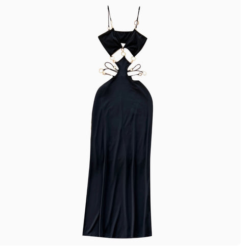 Hollow Circle Waistless Black Halter Dress