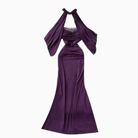 Sequined Purple Bustier Dress with Shawl