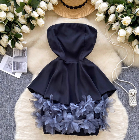 High-end Ruffled Floral Bustier Dress