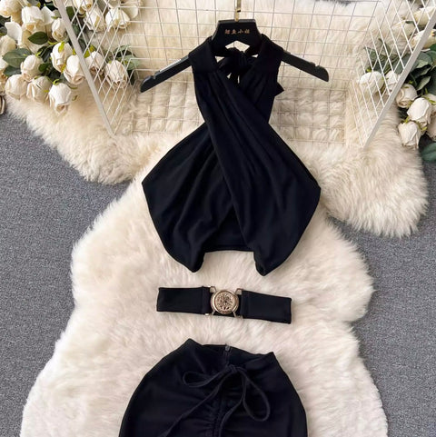 Cross Halter Top & Fishtail Skirt 2Pcs