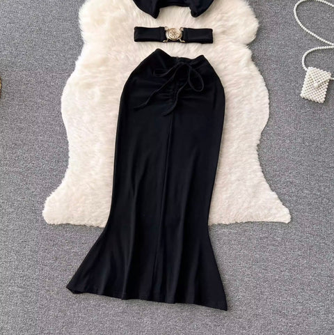 Cross Halter Top & Fishtail Skirt 2Pcs