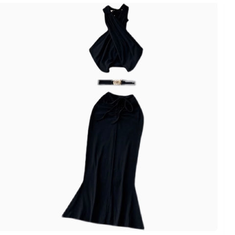 Cross Halter Top & Fishtail Skirt 2Pcs
