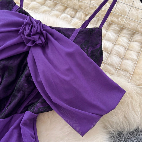 Elegant Patchwork Cape Slip Dress