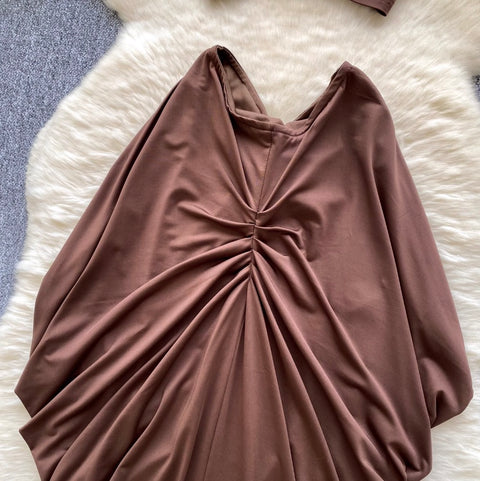 Tank Top & Pleated Skirt Coffee 2Pcs