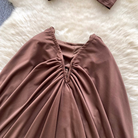 Tank Top & Pleated Skirt Coffee 2Pcs