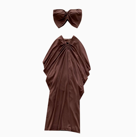 Tank Top & Pleated Skirt Coffee 2Pcs