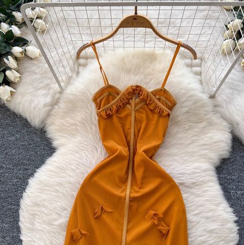 French Style 3D Ruffled Slip Dress