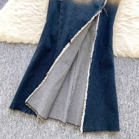 Lace-up Halter Top & Skirt Denim 2Pcs
