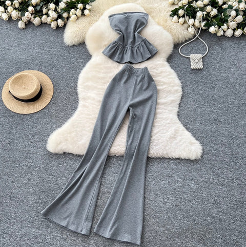 Ruffled Tank Top & Trousers Casual 2Pcs