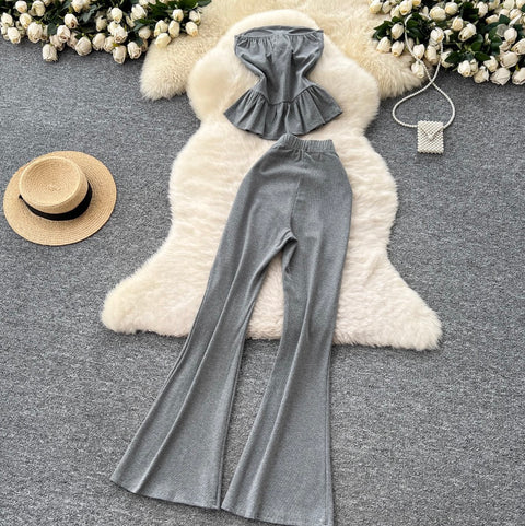 Ruffled Tank Top & Trousers Casual 2Pcs