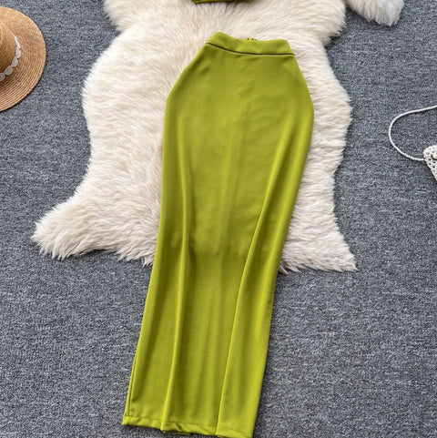 3d Flower Camisole & Skirt Green 2Pcs