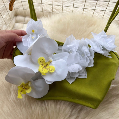 3d Flower Camisole & Skirt Green 2Pcs