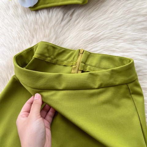 3d Flower Camisole & Skirt Green 2Pcs
