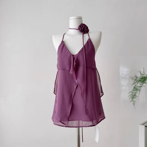 Ruffled Slip Top with Choker