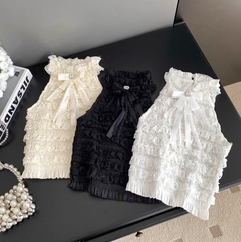 Bow-tie Lace Trim Sleeveless Top