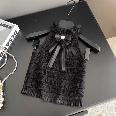 Bow-tie Lace Trim Sleeveless Top
