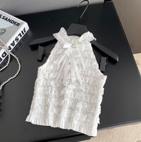 Bow-tie Lace Trim Sleeveless Top