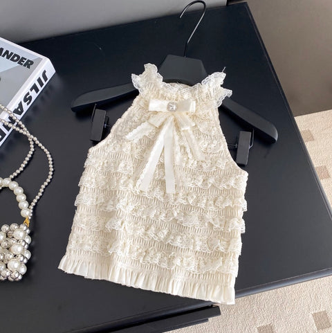 Bow-tie Lace Trim Sleeveless Top
