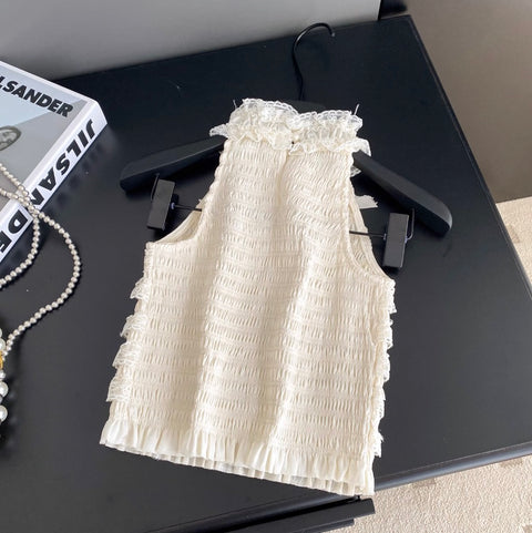 Bow-tie Lace Trim Sleeveless Top